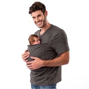 LALABU Gray V-Neck Baby Wearing Carrier Shirt Size Medium Men’s